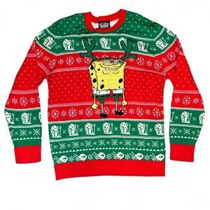 SpongeBob SquarePants Ugly Christmas Sweater XL Green Red Fair Isle 2022 Nickelo